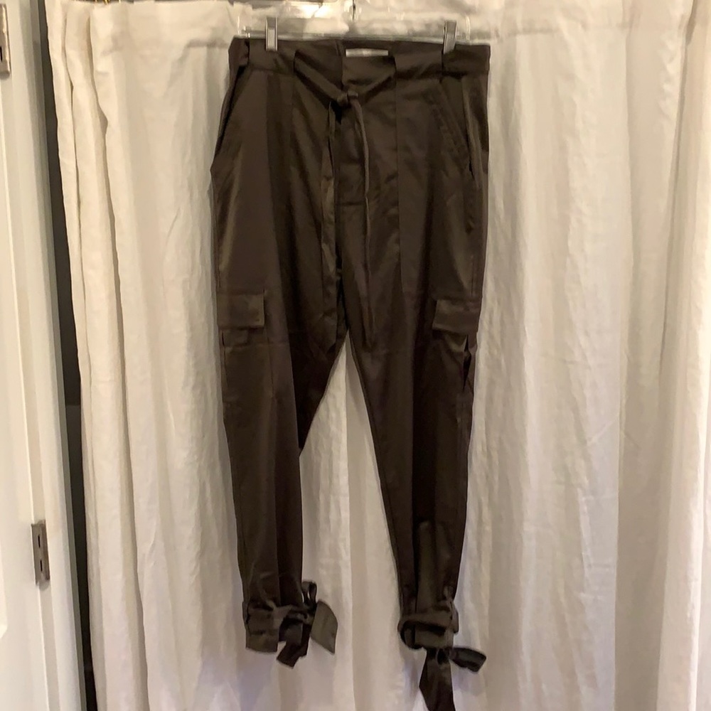 Joie army green satin cargo pants